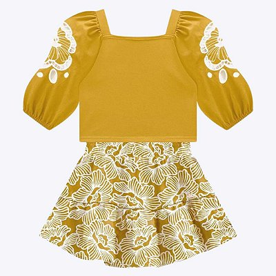 Conjunto Blusa Manga Meia-Estação e Saia Infantil Feminina 2000413