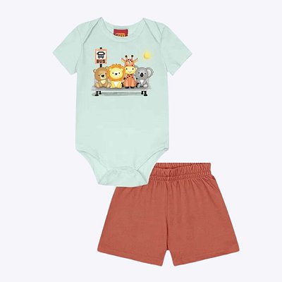 Conjunto Body Safari e Bermuda Bebê Menino Kyly 1000432