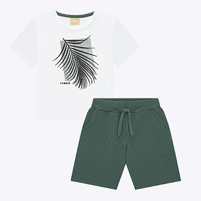 Conjunto Camiseta Manga Curta Estampada e Bermuda Moletinho Infantil Masculino Milon 2000202