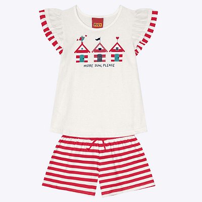 Conjunto Blusa Estampada e Shorts em Malha Fio Tinto Infantil Feminino Kyly 1000211