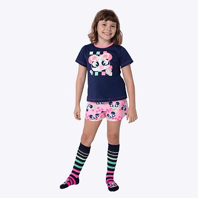 Pijama Camiseta Manga Curta e Shorts Doll Algodão Panda Miami Infantil Menina Puket 030402830