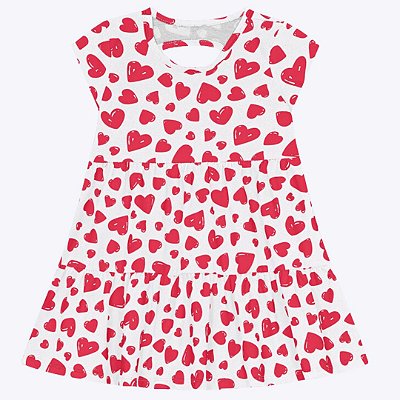 Vestido Manga Curta Estampa Coração Infantil Feminino Kyly 1000225