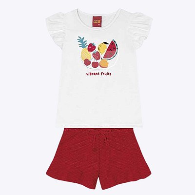 Conjunto Blusa Manga Curta Estampada e Shorts em Malha Infantil Feminino Kyly 1000235