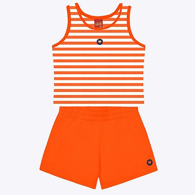 Conjunto Blusa Regata Listrada e Shorts Moletinho Infantil Feminino Kyly 1000256
