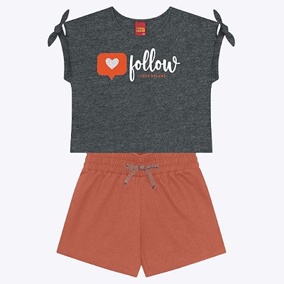 Conjunto Blusa Mangas em Debrum e Shorts Liso Infantil Feminino Kyly 1000259