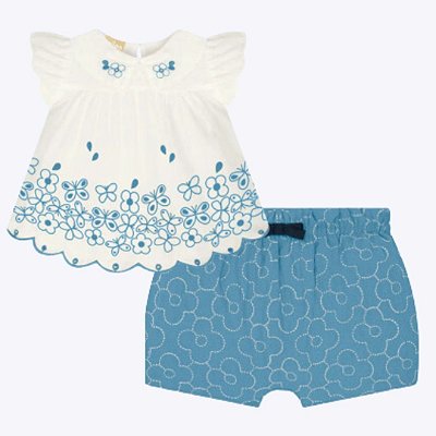 Conjunto Blusa Manga Curta e Shorts Flores e Borboletas Bebê Menina Milon 2000449