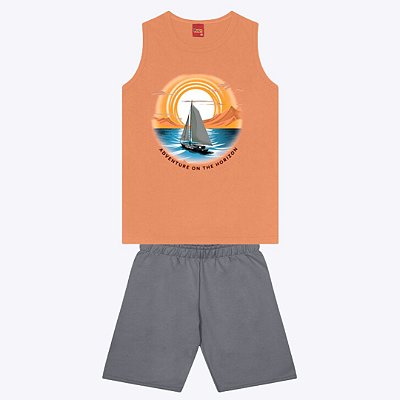 Conjunto Camiseta Regata e Bermuda Lisa Infantil Masculino Kyly 1000401