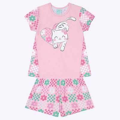 Pijama Gatinha Brilha no Escuro Infantil Feminino Kyly 1000443