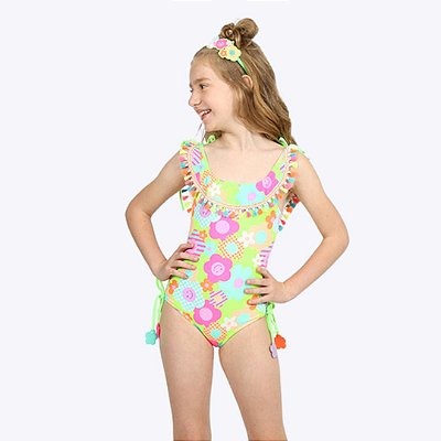 Maiô Jasmim Flores Colorido Infantil Menina Moda Praia Siri Kids 39084