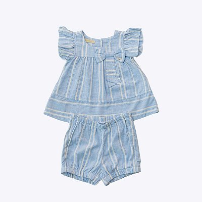 Conjunto Blusa Manga Curta com Laço e Shorts Bebê Menina Vigat 2600