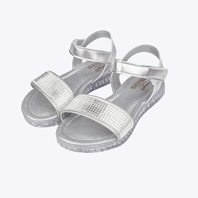 Sandália Papete Candy Texturizada Quadriculada Prata Infantil Feminina Pampili 123271000