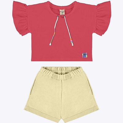 Conjunto Tererê Blusa Manga Curta e Shorts Moletim Linho Infantil Menina Have Fun 28901