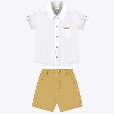 Conjunto Camisa Social Manga Curta e Bermuda Sarja Comfort Infantil Menino Have Fun 29010