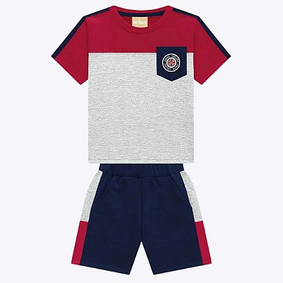 Conjunto Blusa Manga Curta e Bermuda em Moletom Flamê Infantil Menino Milon 2000186