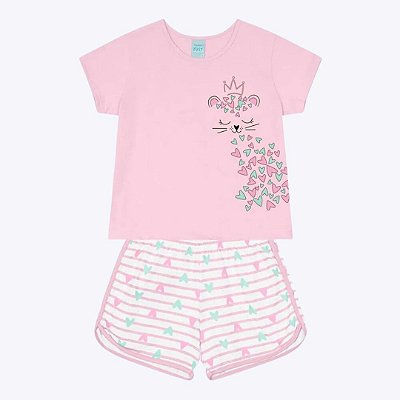 Pijama Manga Curta Brilha no Escuro Infantil Menina Kyly 1000447
