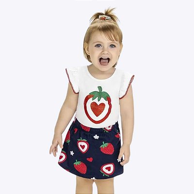 Conjunto Blusa Manga Curta e Short-Saia Infantil Menina Kyly 1000523
