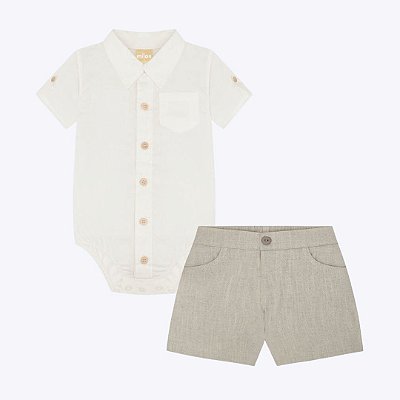 Conjunto Body Manga Curta e Bermuda Sarja Bebê Menino Milon 2000348