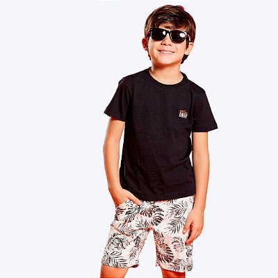 Conjunto Camiseta Manga Curta e Bermuda Sarja Monstera Infantil Menino Banana Danger 50232