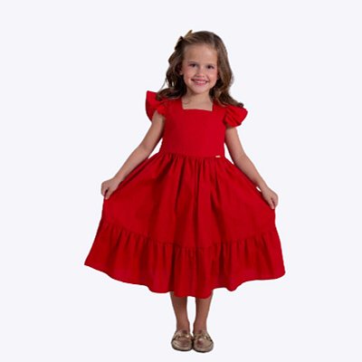 Vestido Liso Vermelho Infantil Menina Precoce 5118