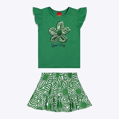 Conjunto Blusa Manga Curta e Saia Infantil Menina Kyly  1000544