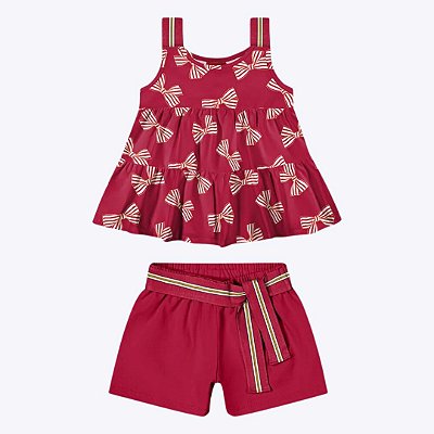 Conjunto Blusa de Alça Laço e Short Liso Infantil Menina Kyly 1000524