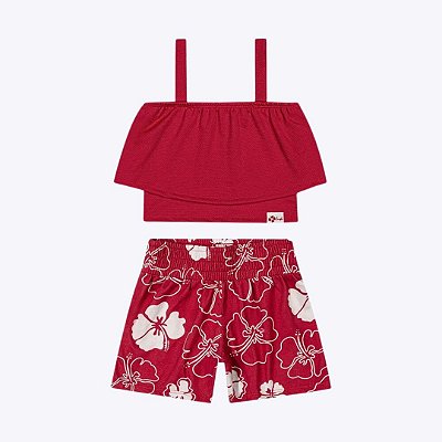 Conjunto Blusa e Short Estampa Flores Infantil Menina Kyly 1000566