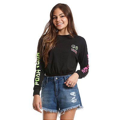 Blusa Teen Feminina Preta Neon Manga Longa Poah Noah 47720