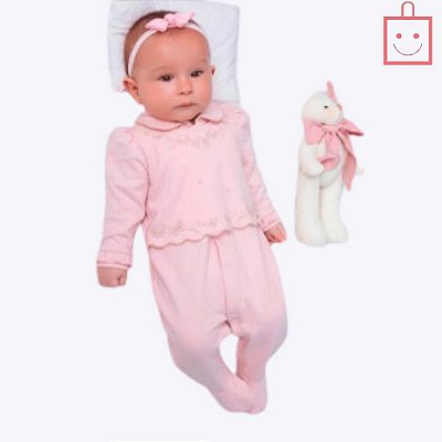 Macacão Longo Malha Suedine Bebê Menina Paraiso 15356