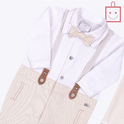 Saída Maternidade Macacão Bege Menino Paraiso 15369