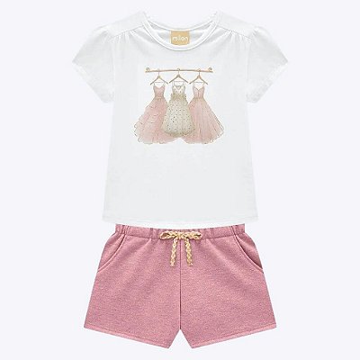 Conjunto Blusa Manga Curta e Shorts Cotton Infantil Feminino Milon 2000379
