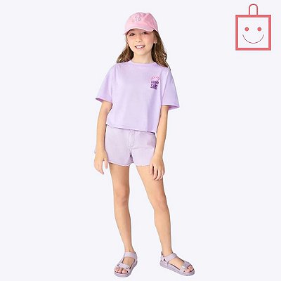 Blusa Cropped Manga Curta Lilás Infantil Menina Hering Kids 5DPVXLLEN