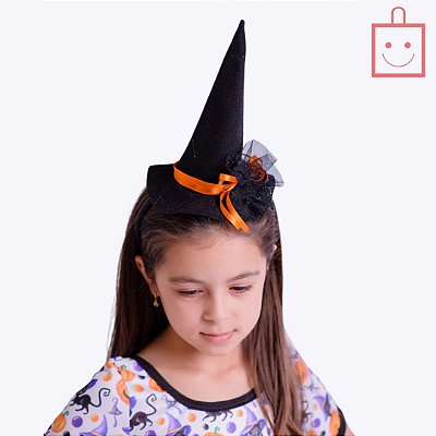 Fantasia Bruxinha Abóbora com Tiara de Chapéu Infantil Menina Muvile 4265
