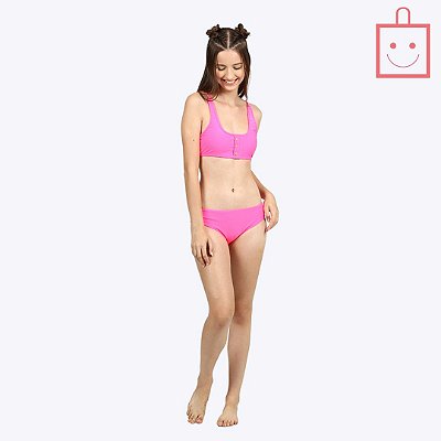 Biquíni Rosa Flúor Juvenil Moda Praia Siri Kids 39353