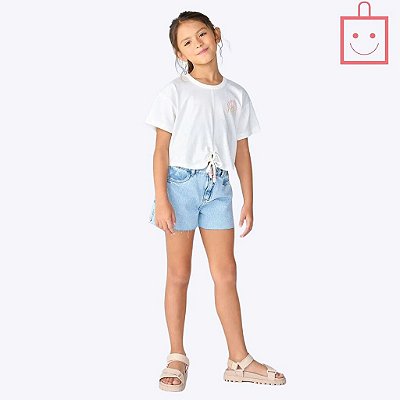 Blusa Manga Curta Com Amarração Infantil Menina Hering Kids 5DNVNMCEN