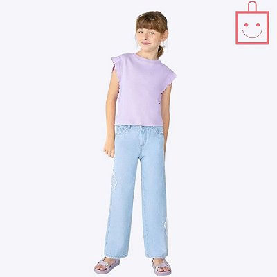 Blusa Manga Curta em Ribana com Babados Infantil Menina Hering Kids 5DV5XLLEN