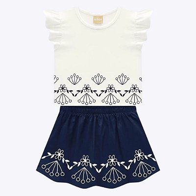 Conjunto Blusa Manga Curta e Saia Infantil Menina Milon 2000389