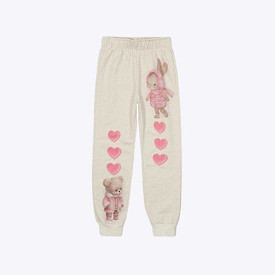 Conjunto Moletom Ursinho Com Capuz Off White Infantil Menina Mundo Cinti 12373 Offwhite