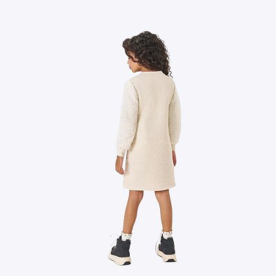 Vestido Manga Longa Moletom Linho Felpado Infantil Menina Mundo Cinti 12339 Offwhite