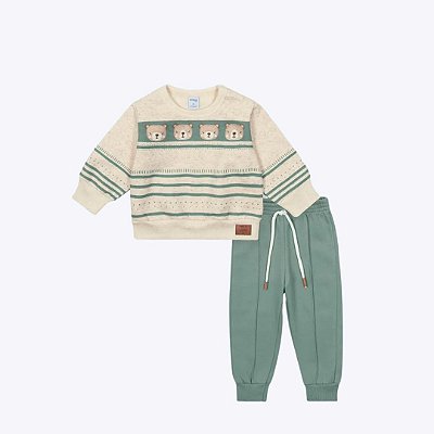 Conjunto Moletom Ursinho Linho Felpado Bebê Menino Divertto 16204 Azul Marinho