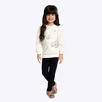 Conjunto Blusa Manga Longa Bordada E Calça Legging Molicotton Infantil Menina Milon 2000798 Offwhite