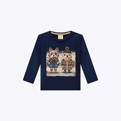 Camiseta Manga Longa Bichinhos Infantil Menino Milon 2000804 Mescla