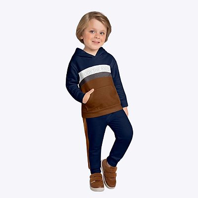 Conjunto Casaco Moletom Com Capuz E Calça Moletom Infantil Menino Milon 2000819 Azul