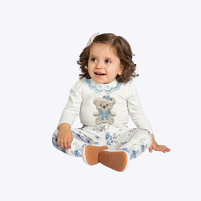 Conjunto Body Manga Longa E Calça Legging Bebê Menina Milon 2000851 Offwhite