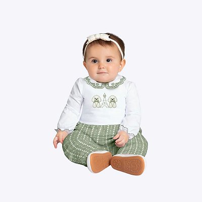 Conjunto Body Manga Longa E Calça Moletom Bebê Menina Milon 2000852 Offwhite