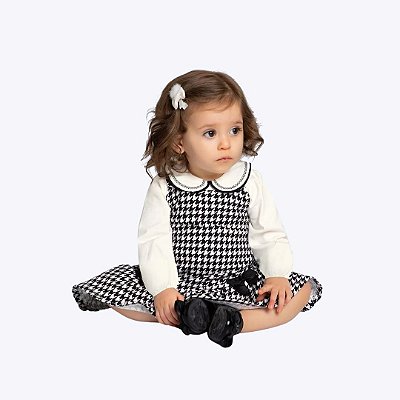 Conjunto Body Manga Longa Com Salopete Bebê Menina Milon 2000843 Preto