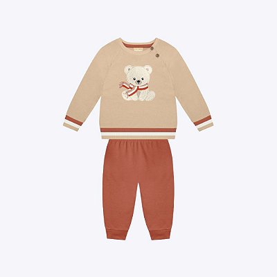 Conjunto Moletom Peluciado Bordado Bebê Menino Milon 2000859 Offwhite