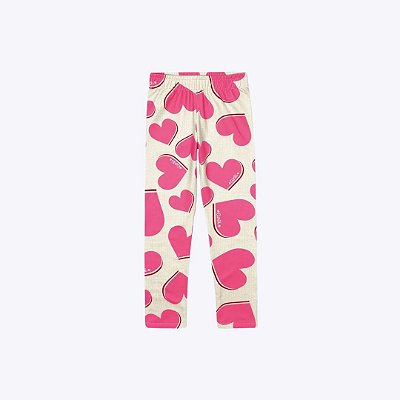 Conjunto Blusa Manga Longa E Calça Legging Corações Infantil Menina Mundo Cinti 12406 Natural