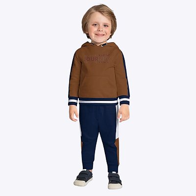 Conjunto Moletom Peluciado Lettering Infantil Menino Milon 2000817 Azul