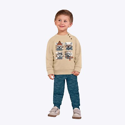 Conjunto Moletom Peluciado Cachorrinho Infantil Menino Milon 2000814 Offwhite