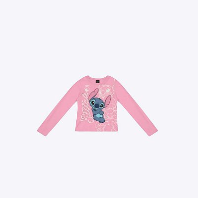 Blusa Manga Longa Stitch Infantil Menina Brandili 56142 Natural
